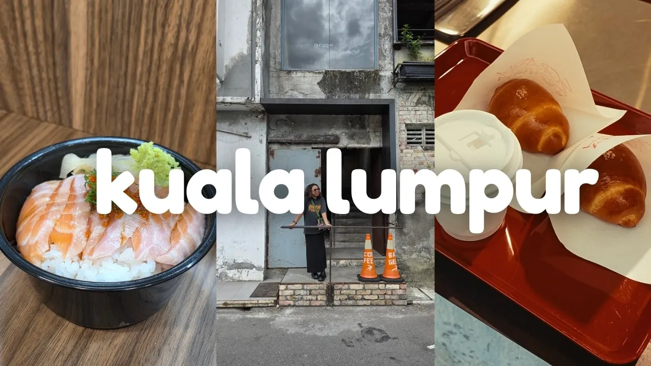A salmon rice bowl, an old shophouse facade, and bread rolls on a tray at The Pocket.